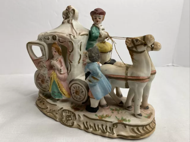 Vintage Japan HandPainted Porcelain Ceramic Horse Carriage Princess Figurine