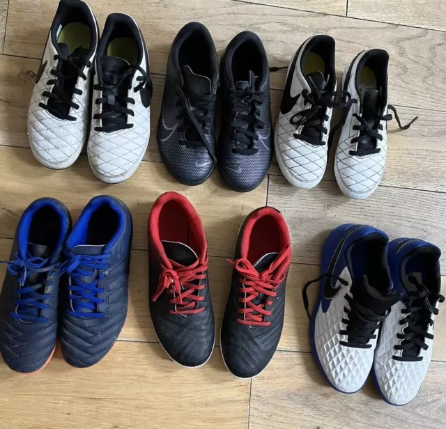 Children’s Football Boots 6 pairs mixture of Nike and Kipsta.