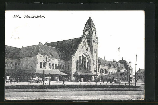 CPA Metz, attelagesverkehr vor dem La Gare 1917