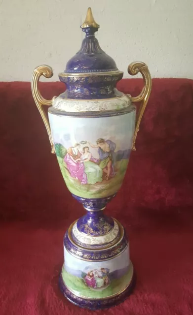 Royal Vienna Style Hand Painted Porcelain Urn / Vase ~ Signed ~ A. Kaufmann