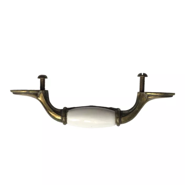 Vintage porcelain and brass drawer pull cabinet handles hardware