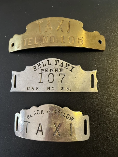 3 Taxi chauffeur or driver hat badges railroad style