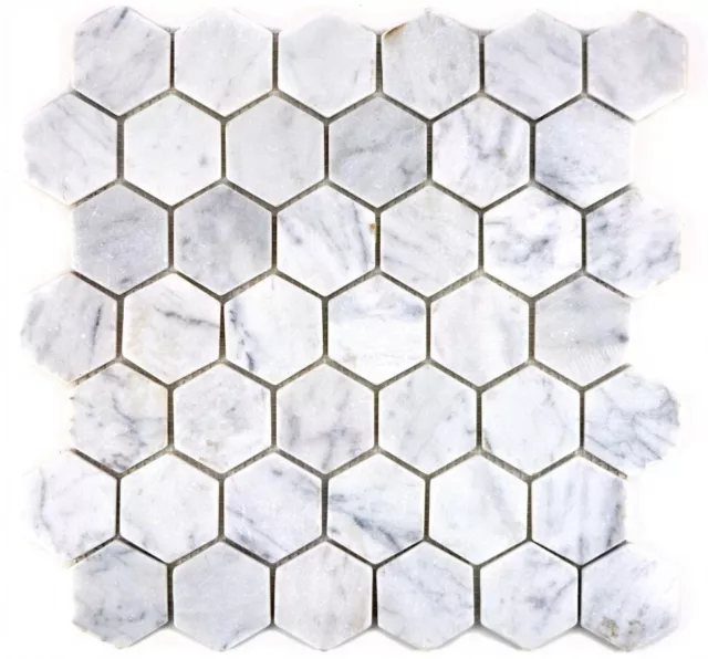 Mosaico Piastrella marmo pietra naturale esagono bianco Carrara 44-0103 |1foglio