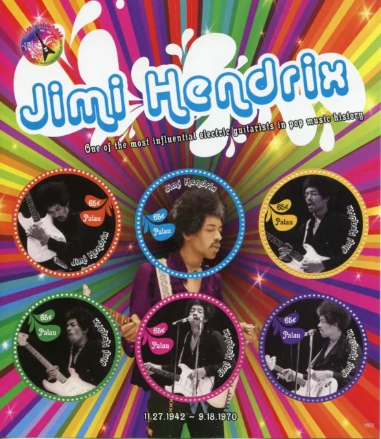 Palau 2016 MNH Jimi Hendrix 6v M/S I Rock Stars Celebrities Stamps