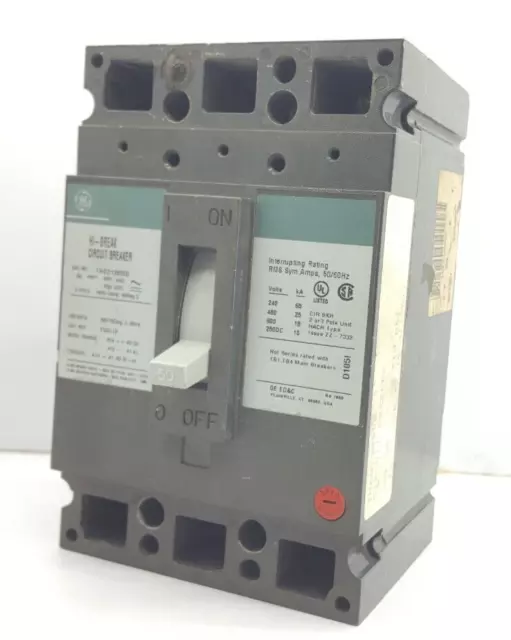 Ge Thed136050 Hi-Break 3 Pole Circuit Breaker 50 Amp 600 Vac 250 Vdc / Tested Ok