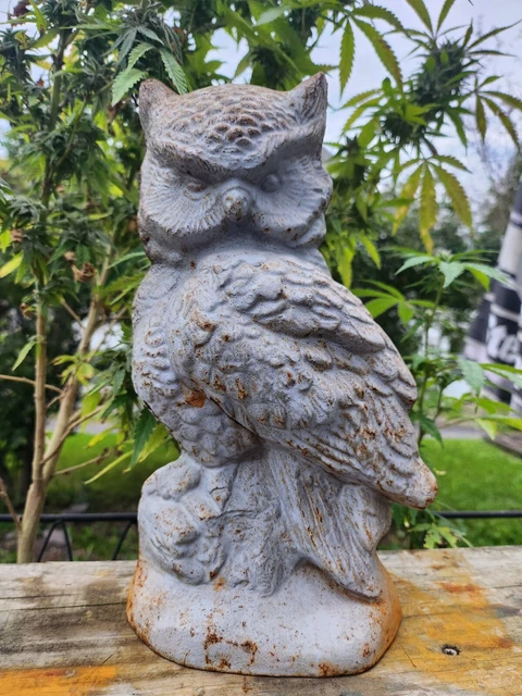 Vintage Cast Iron Large 12" Tall Wood Owl Door Stop Garden Decor