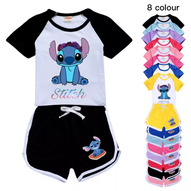 New Stitch Boys Girls Shorts T-shirt Set Kids PJ'S Loungewear Tracksuit Gift