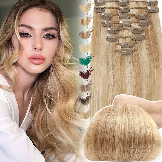 100% Human Hair Clip-in Real Remy Hair Extensions Full Head 8PCS 18CLIPS BLONDE