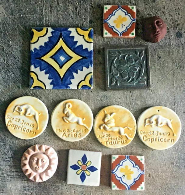 Vintage 4" x 4" Terra Cotta Gold Glazed Zodiac Tiles