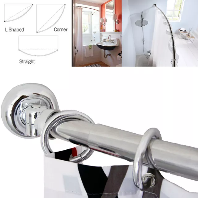 Telescopic Extendable Curved Rail Bath Shower Curtain Pole Rod Length 118-190cm