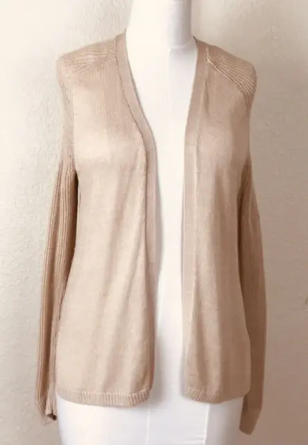 Ann Taylor Women’s Cardigan Size M Linen Blend  Knit Sweater Open Beige