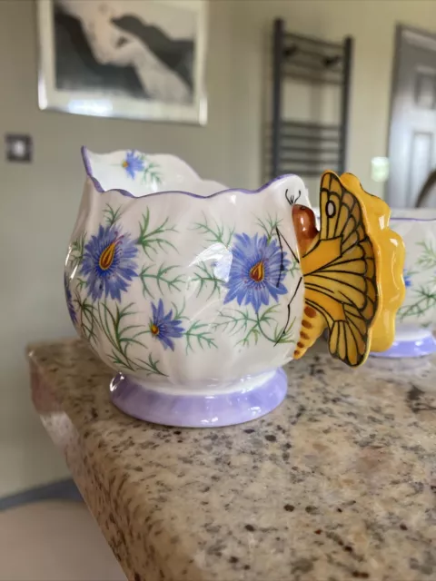 AYNSLEY Art Deco LILAC BUTTERFLY HANDLE MILK CREAM JUG & SUGAR BOWL c.1930s 3