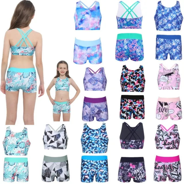 Mädchen Bikini Tankini Set 2 Teiliger Badeanzug Bedruckte Tank Tops Badeshorts