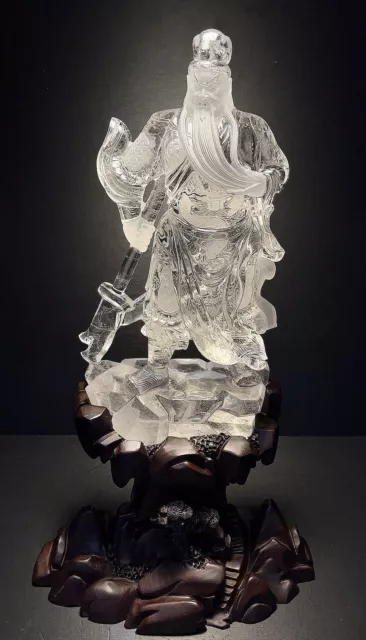 Chinese Exquisite Handmade Guan Yu Carving Natural Crystal Statue