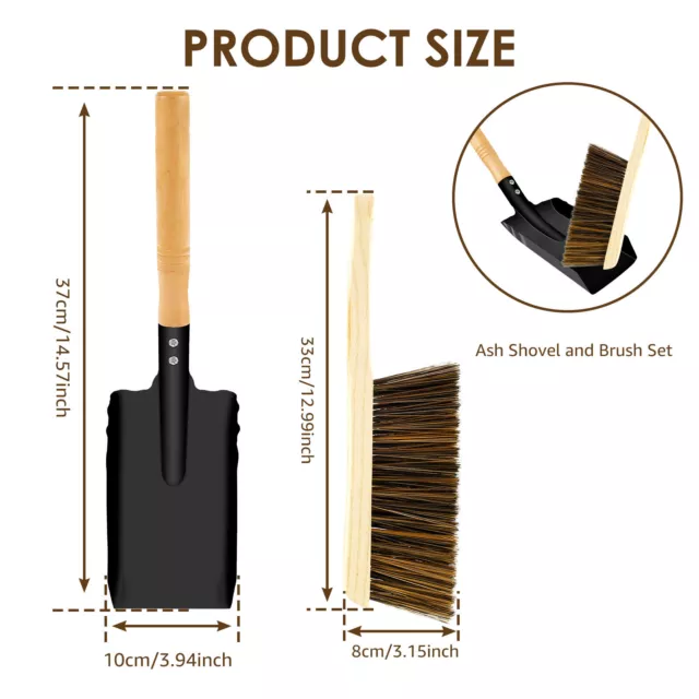 Ash Shovel and Brush Set with Wooden Handle Portable Coal Shovel and ChOKa