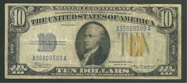 United States 10 Dollar 1934A North Africa Silver Certificate FR 2309 WWII Issue