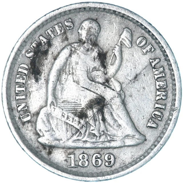 1869 S Seated Liberty Half Dime 90% Silver Extra Fine XF Problems See Pics E431