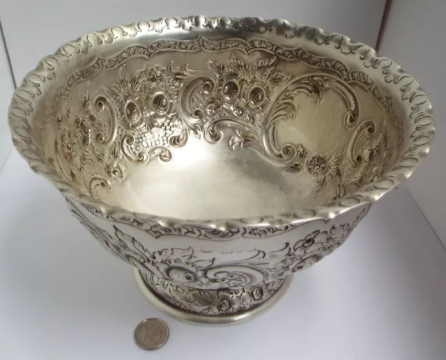 Splendida Ciotola Frutta Piedistallo Grande Inglese Pesante Antico 1897 Argento Sterling