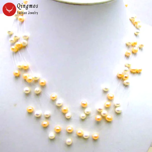 6-7mm Round Natural White Pink Pearl Necklace for Women Starriness 8 Strands 18"
