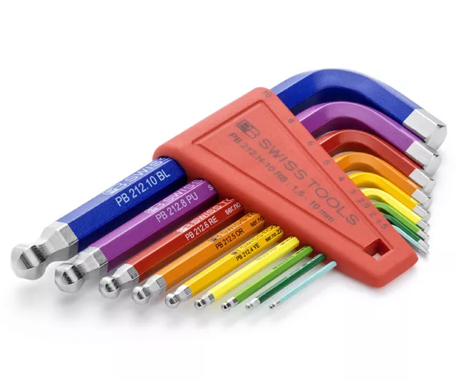 PB SWISS TOOLS 212.H-10 RB Sechskant Stiftschlüssel RAINBOW, kurz, Kugelkopf NEU