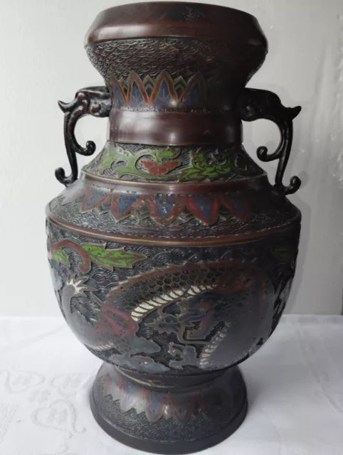 Chinesische Vase Bronze emailliert /Cloisonne,19.Jhd.