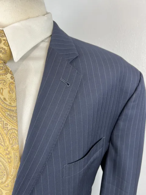 JOS A BANK Signature Gold Mens Navy Pinstripe Stitch Lapel Wool Suit Jacket 50 R