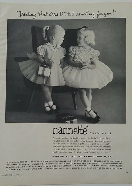 1955 Nannette Originali Bambini Ragazze Decorato Abiti Vintage Ad