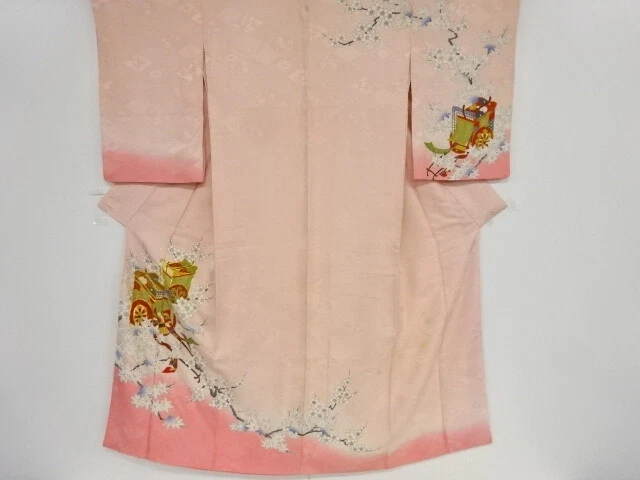 46070# Japanese Kimono / Antique Kimono / Embroidery / Carriage With Ume & M