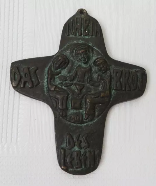 Altes schönes Kreuz Messing ca. 10 cm x 8 cm "Ich bin das Brot des Lebens"