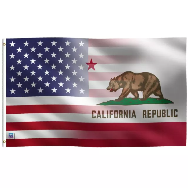 3x5 ft California & American Flag Blend: 100% Polyester Banner, Double Sided