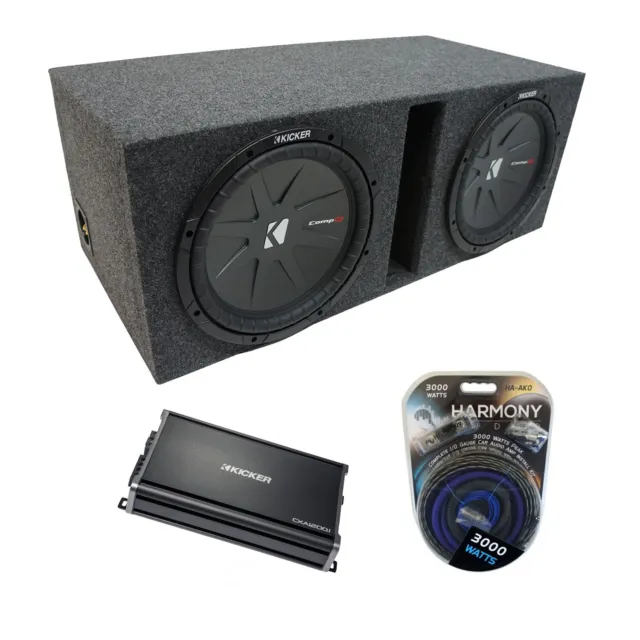 Universal Car Stereo Vented Port Dual 15" Kicker CompR CWR15 Sub Box & CX1200.1