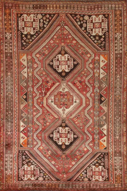 Vintage Tribal Traditional Geometric Abadeh Hand-knotted Wool Area Rug 6'x9'