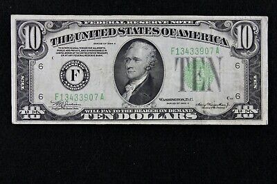 $10 1934A Mule Federal Reserve Note F13433907A series A bp 514 ten dollar F6 GA