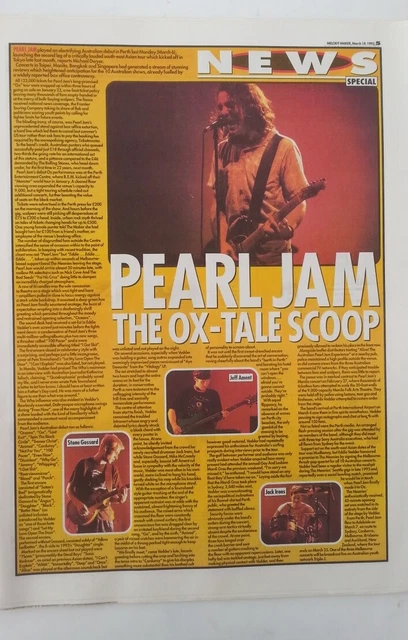 PEARL JAM 'live in Australia' 1995 concert review UK ARTICLE / clipping