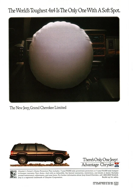 1992 JEEP Grand Cherokee Limited brown Air Bag Vintage Print Ad