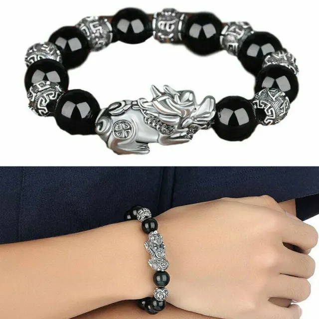 Feng Shui Black Obsidian Beads Pixiu Bracelet Attract Wealth Good Luck Men Gift