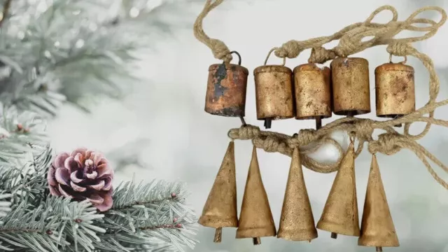 10 campanelli triangolari per mucche in latta oro rustico, campane di...