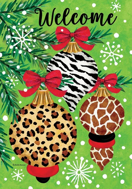 Welcome, Exotic Ornaments, Christmas Garden Flag 12"x18", Custom Decor, 2 Sided