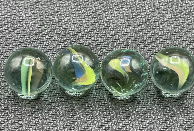 Lot of 15 Vintage Glass Marbles Blue Orange Clear Ribbon Small Cats Eye Swirl 3