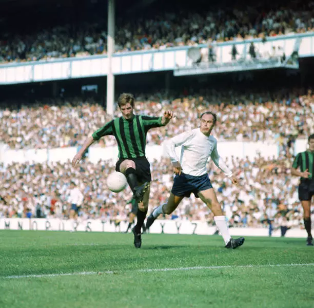 Coventry City footballer Geoff Strong in action with Alan Gilzean - Old Photo