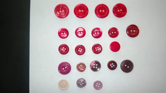 Antique Buttons - 21 Different Shades Of Red,Purple  Buttons