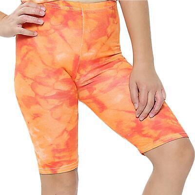 Kids Girls Cycling Short Tie Dye Print Orange Summer Short Knee Length Half Pant