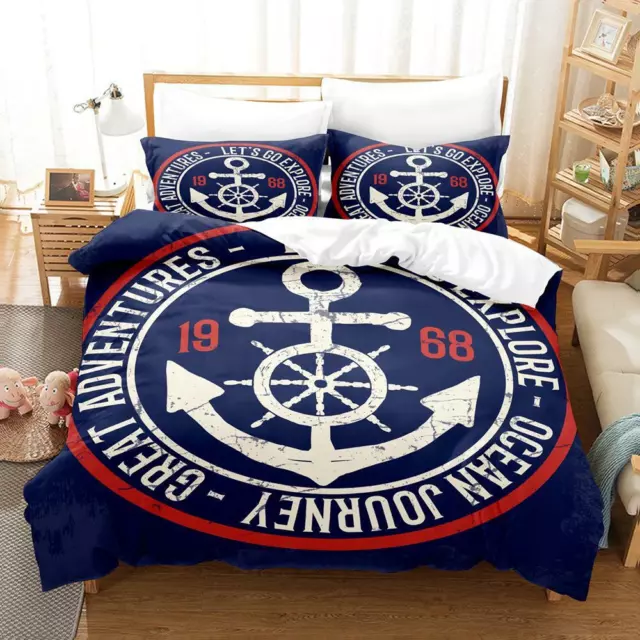 Anchor Navy Doona Quilt Duvet Cover Set Pillowcase Single Double Queen Size Bed 2