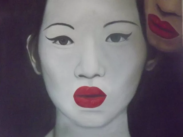 Pintura al óleo en lienzo Secreto Sexy Sensual Oriental Japonés Chino Original
