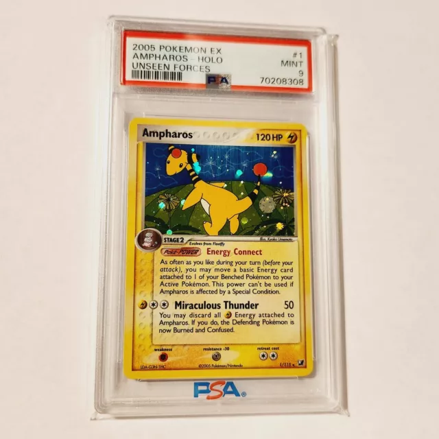 PSA MINT 9 - AMPHAROS - 2005 EX Unseen Forces Set - Holo Foil Rare Card - 1/115