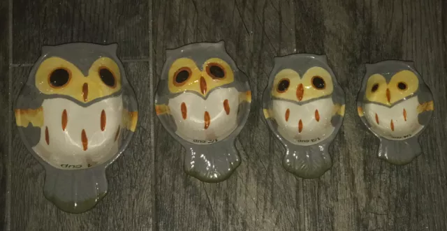 Pier 1 One  Ceramic 4 Pc Owl Nesting Measuring Cups Adorable 