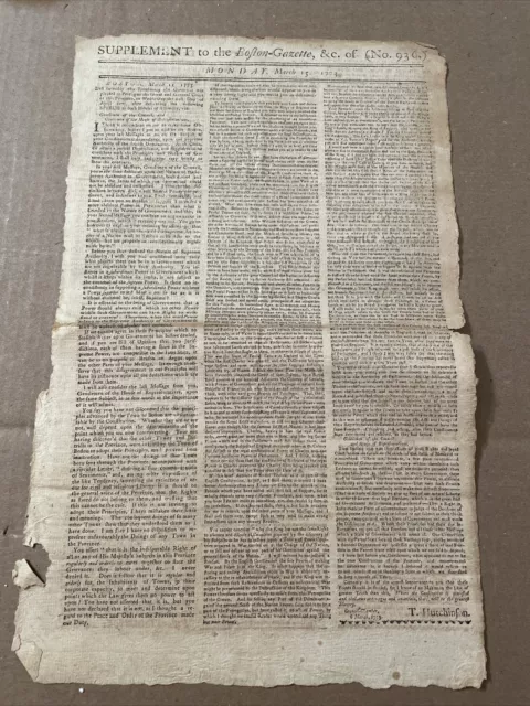 3/15 1773 Boston Gazette Revolutionary Era Newspaper Hutchinson Speech Slave Ad