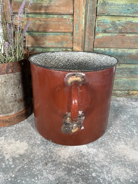 VINTAGE FRANZÖSISCH BRAUN Emaille Kochtopf Wanne Garten Pflanzgefäß EUR