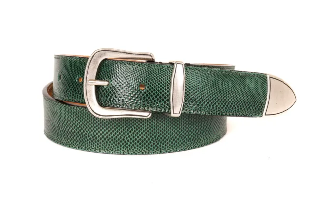 NWT FRATELLI NOVIELLO BELT genuine snakeskin green men Italy handmade luxur 95