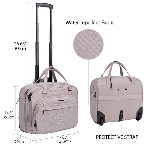 Rolling Laptop Bag for Women with Wheels, Briefcase Fits Up to 15.6 Inch on